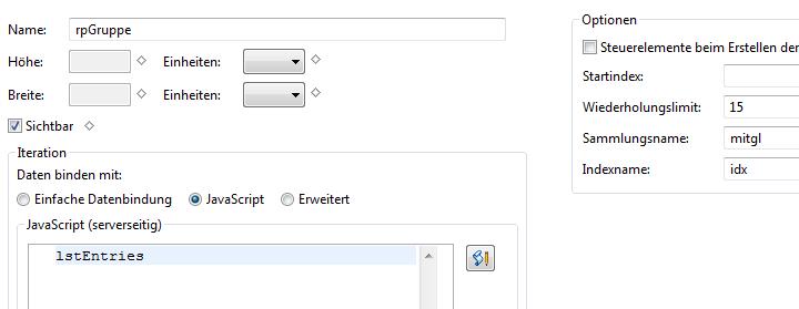 Xpage - Repeat-Objekt mit Bindung an Javascript-Liste