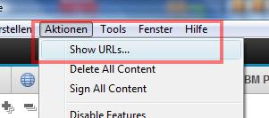 Aktion 'Show URLs...' in Eclipse Update Site
